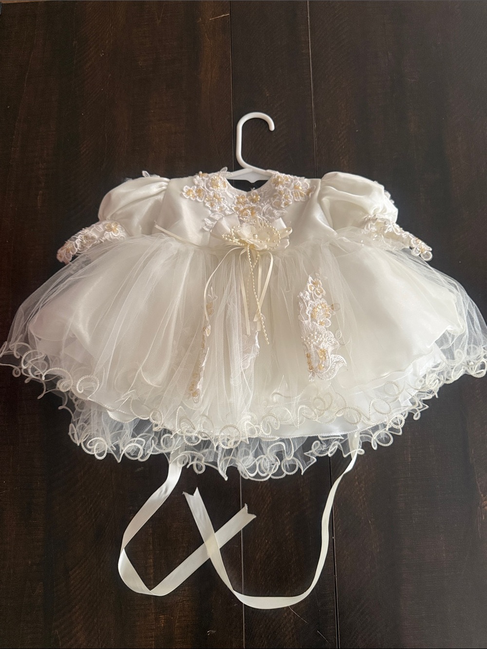 Size up to 6 months Ivory Baby Dress with Gold Embroidery and Tulle